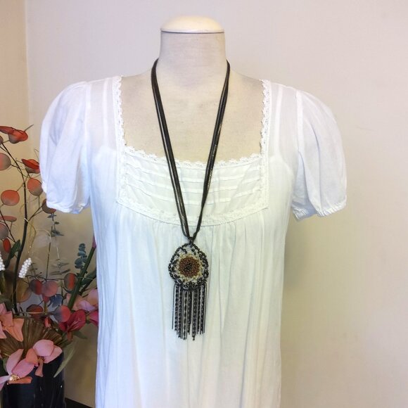 Vintage NEW sandwich jewellery Handmade Bead Pendant VTG Oxidize Silver Necklace - Picture 5 of 7